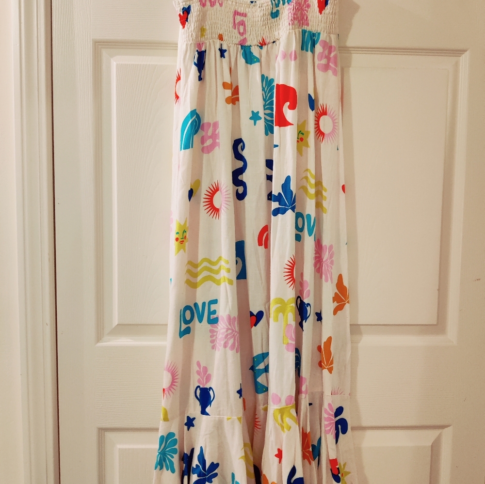 "PAPER HEARTS" Red and Blue Sleeveless Maxi Sundress with Spaghetti Straps - Picture 9 of 16